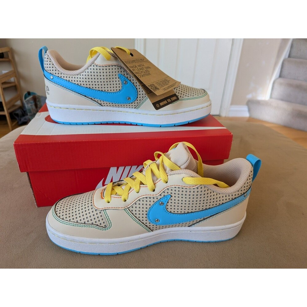 Nike Court Borough Low Recraft BG Unisex Kids Beige Blue Yellow Sneakers 6Y